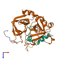 PDB entry 1dwc coloured by chain, top view.