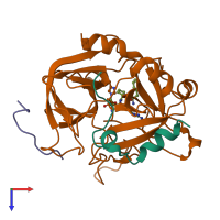 Hetero trimeric assembly 1 of PDB entry 1dwe coloured by chemically distinct molecules, top view.