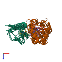 PDB entry 1dwl coloured by chain, ensemble of 3 models, top view.