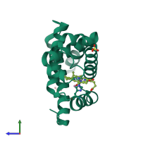 PDB entry 1dwt coloured by chain, side view.