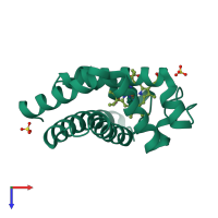 PDB entry 1dwt coloured by chain, top view.