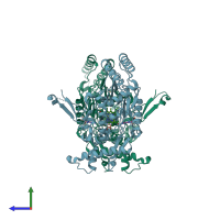 PDB entry 1dwx coloured by chain, side view.