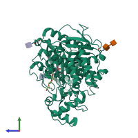 PDB entry 1dx6 coloured by chain, side view.