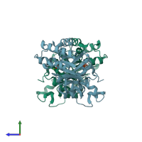 PDB entry 1dxe coloured by chain, side view.