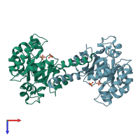 PDB entry 1dxe coloured by chain, top view.