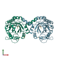 PDB entry 1dxf coloured by chain, front view.