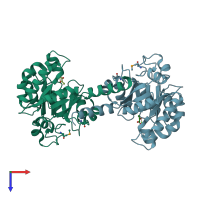 PDB entry 1dxf coloured by chain, top view.