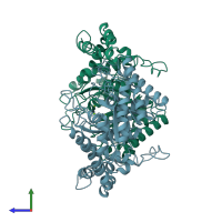 PDB entry 1dxi coloured by chain, side view.