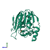 PDB entry 1dxk coloured by chain, side view.
