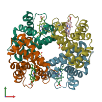 PDB entry 1dxu coloured by chain, front view.
