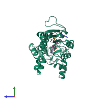 PDB entry 1dxy coloured by chain, side view.