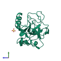 PDB entry 1dy2 coloured by chain, side view.