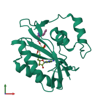 PDB entry 1dy3 coloured by chain, front view.