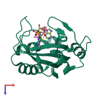 PDB entry 1dy3 coloured by chain, top view.