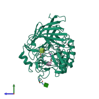 PDB entry 1dy4 coloured by chain, side view.