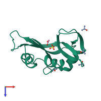 Monomeric assembly 1 of PDB entry 1dy5 coloured by chemically distinct molecules, top view.