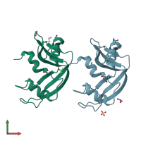 PDB entry 1dy5 coloured by chain, front view.