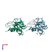 PDB entry 1dy5 coloured by chain, top view.