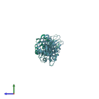 PDB entry 1dy6 coloured by chain, side view.