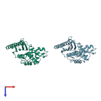 PDB entry 1dy6 coloured by chain, top view.