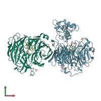 PDB entry 1dy7 coloured by chain, front view.