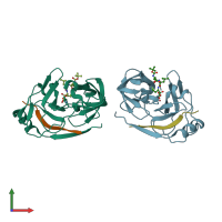 PDB entry 1dy9 coloured by chain, front view.