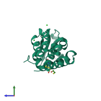 PDB entry 1dya coloured by chain, side view.