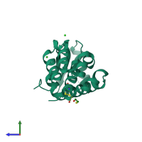 PDB entry 1dyb coloured by chain, side view.