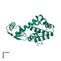 PDB entry 1dyb coloured by chain, top view.