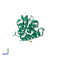 PDB entry 1dye coloured by chain, side view.