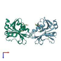 PDB entry 1dyh coloured by chain, top view.