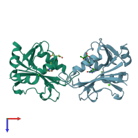 PDB entry 1dyi coloured by chain, top view.