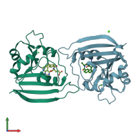 PDB entry 1dyj coloured by chain, front view.