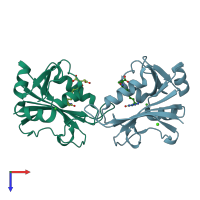PDB entry 1dyj coloured by chain, top view.