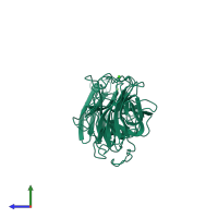 PDB entry 1dyk coloured by chain, side view.