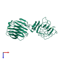 PDB entry 1dyk coloured by chain, top view.
