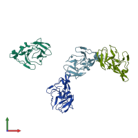 PDB entry 1dyl coloured by chain, front view.