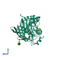 PDB entry 1dym coloured by chain, side view.