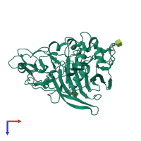 PDB entry 1dym coloured by chain, top view.