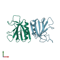 PDB entry 1dyn coloured by chain, front view.