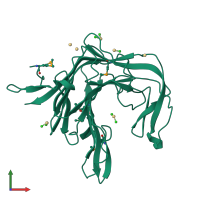 PDB entry 1dyp coloured by chain, front view.