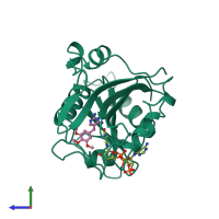 PDB entry 1dyr coloured by chain, side view.
