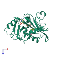 PDB entry 1dyr coloured by chain, top view.