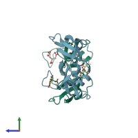 PDB entry 1dyt coloured by chain, side view.