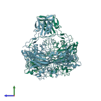 PDB entry 1dyu coloured by chain, side view.