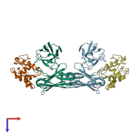 PDB entry 1dzb coloured by chain, top view.