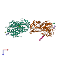 PDB entry 1dzh coloured by chain, top view.