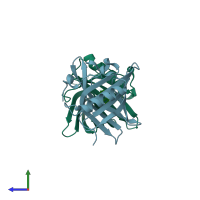 PDB entry 1dzj coloured by chain, side view.