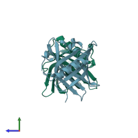 PDB entry 1dzk coloured by chain, side view.