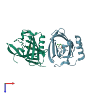 PDB entry 1dzk coloured by chain, top view.